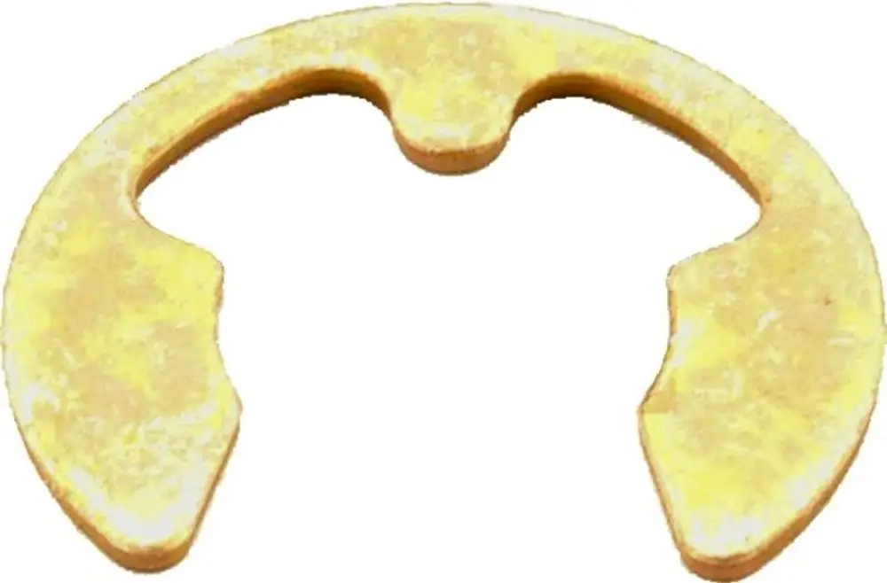 Gelbe Sicherungsklammer mit offener Form, zur Sicherung von Bauteilen, hergestellt von WOLF. Schafft eine solide Verbindung in mechanischen Anwendungen.